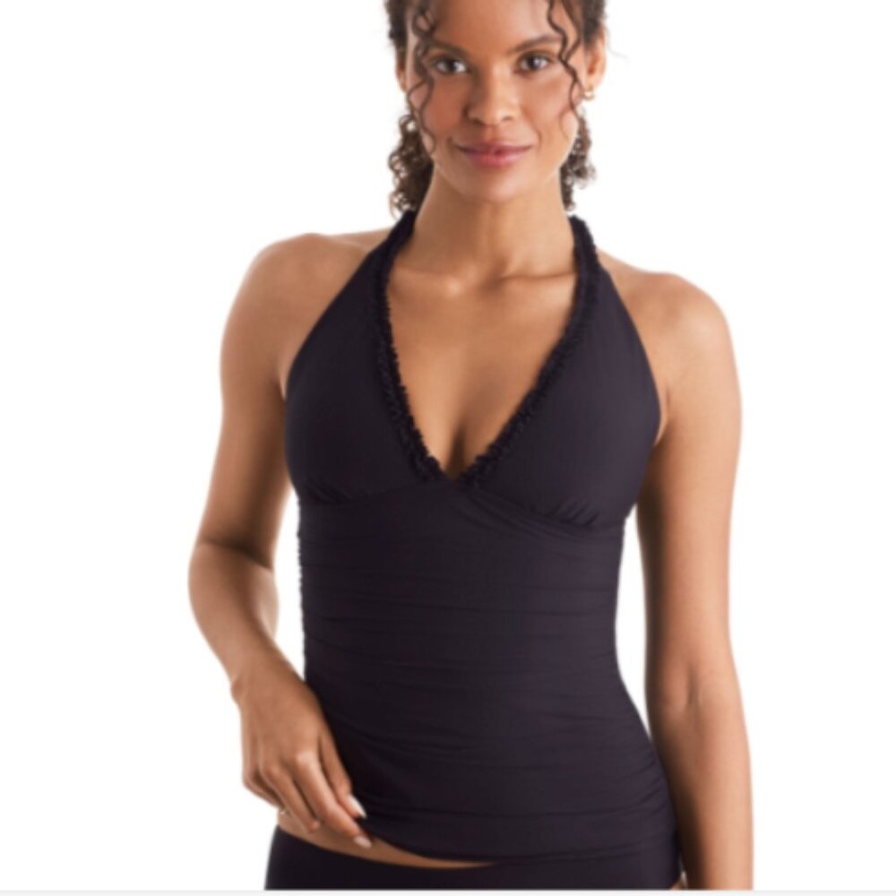 Mimi Flamingo Women's Sonny V-Neck Halter Tankini Black Size 10 - 8991